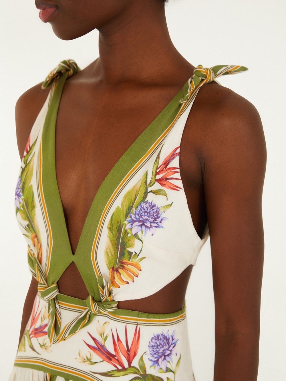 NWT FARM RIO Tropical Scarf Sand Midi Dress - Picture 3 of 11
